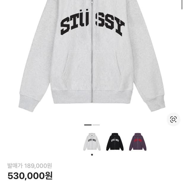 스투시 블록스포츠 후드집업 애쉬 그레이