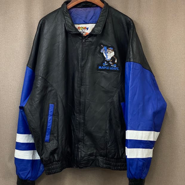 90s 루니툰즈 레더 바시티 자켓