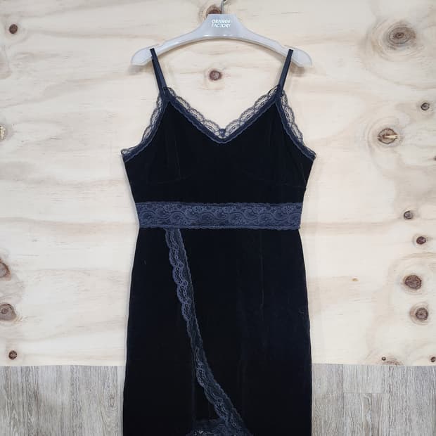 1098) 블랙 벨벳 레이스 슬립 미니 원피스