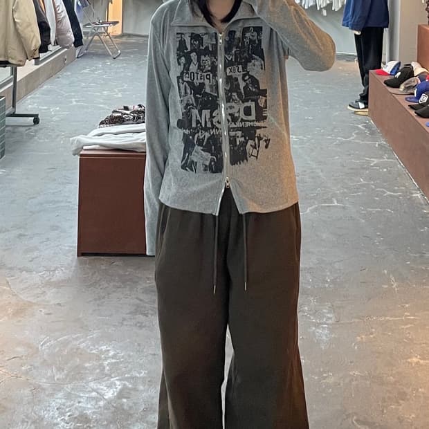 빈티지 레터링 집업 긴팔 티셔츠 H1256