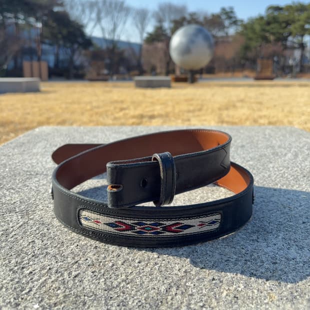 네이티브 패턴 콘초 웨스턴 레더 벨트 Made in USA