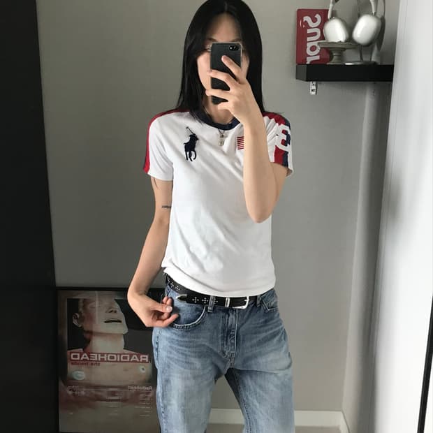 폴로 랄프로렌 빅포니 성조기 로고 화이트 반팔티