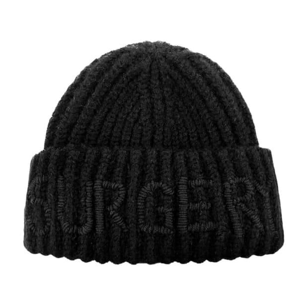 써저리 핸드 스티치 자수 로고 비니 블랙