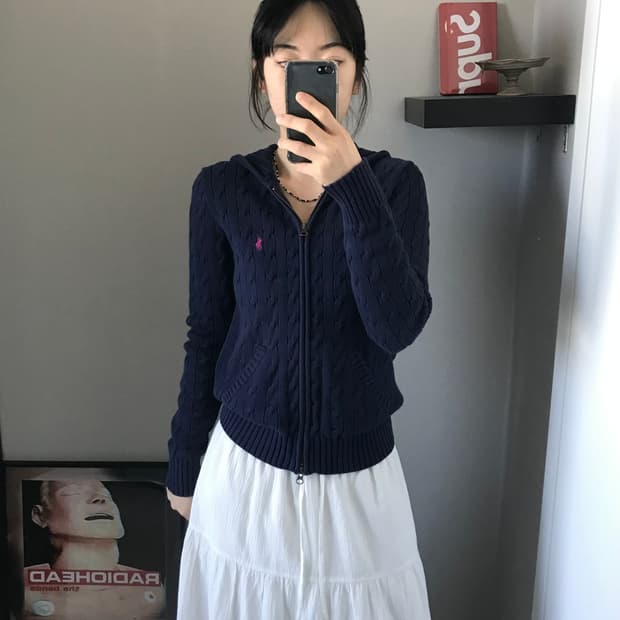 대장급 폴로 랄프로렌 포니 로고 네이비 케이블 니트 후드집업
