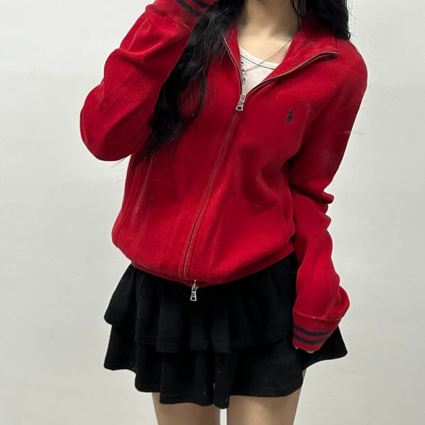 폴로 랄프로렌 투웨이 레드 코튼 트랙탑 대장급 희귀져지(L)