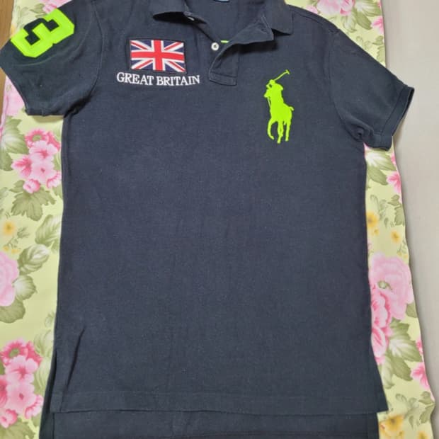 정품 폴로랄프로렌 영국국기 빅포니 블랙 반팔 XS