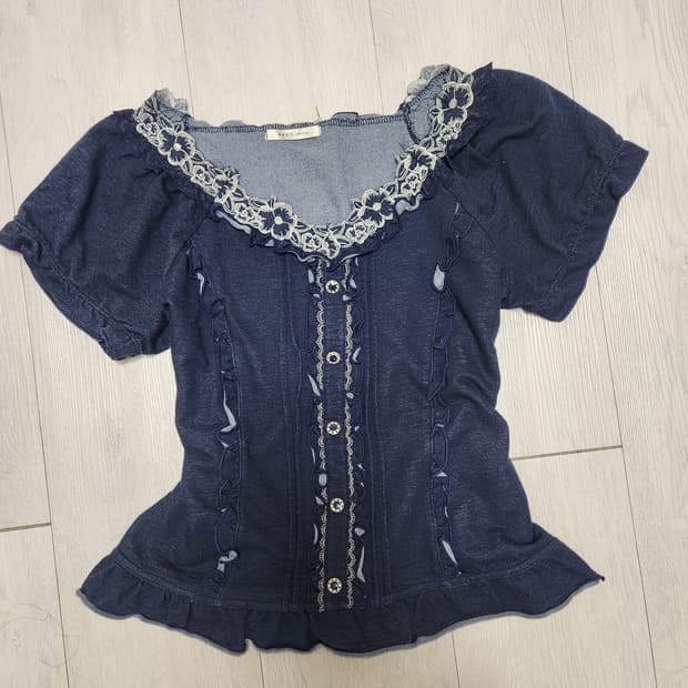 유일매물 axes femme 꽃 레이스 데님 블라우스 갸루