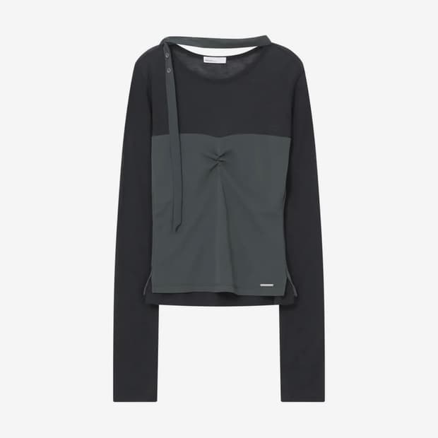 미세키서울 쉬어 레이어드 스카프 롱슬리브 차콜