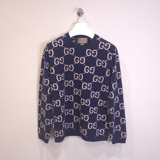 [중고/정품] 구찌 GG 울 자카드 니트 네이비 S