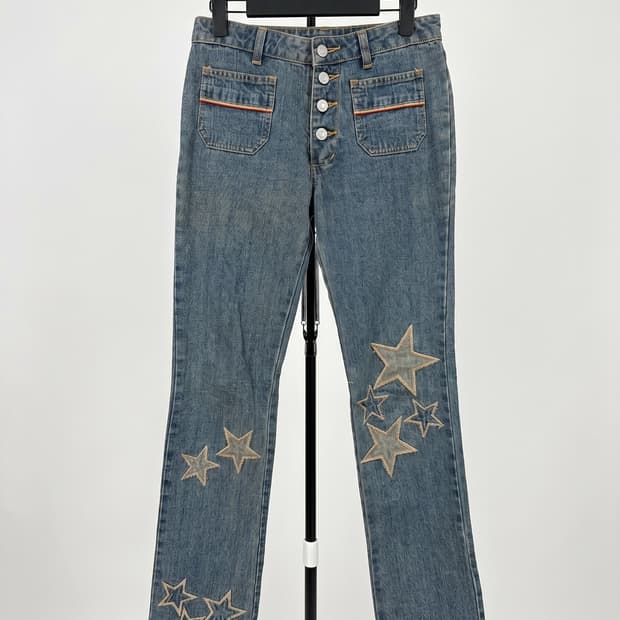 백엔포스 스타 자수 청바지 데님 여성 부츠컷