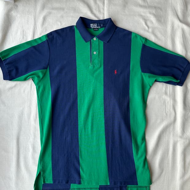 폴로 랄프로렌 스트라이프 반팔 피케 카라티 L made in USA