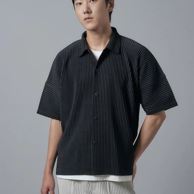 옴므플리세 오버사이즈 반팔 카라 셔츠 블랙 3