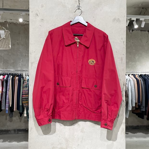 버버리 레드 월계수 로고 코튼 집업 자켓