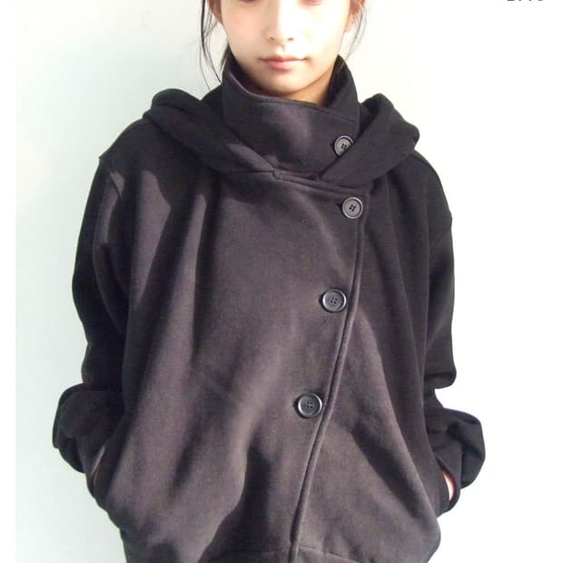 High Neck Hood Zip Up Black