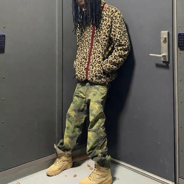 Kapital 레오파드 패턴 플리스 집업 블루종