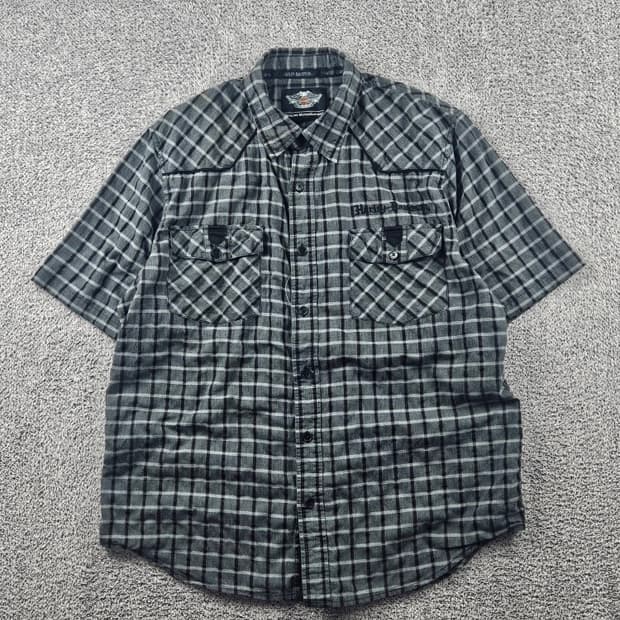 할리데이비슨 체크패턴 바이커 반팔 셔츠 ( L 추정 ) / 11367