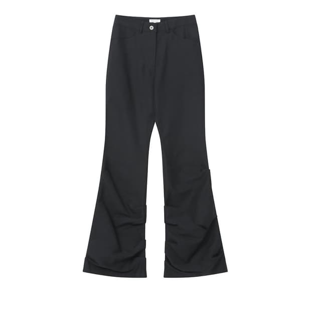 Cotton shirring bootscut pants BLACK