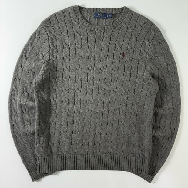 Polo  폴로 랄프로렌 자수 코튼 그레이 꽈배기 니트 