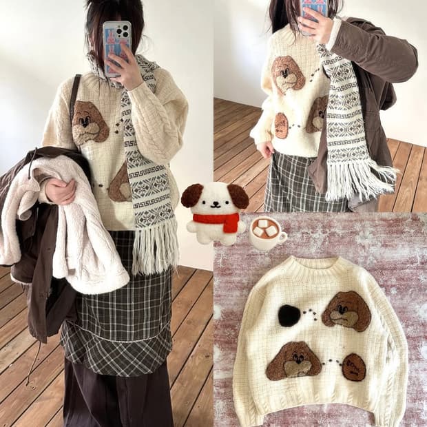 일괄) 와이즈걸 너드 강아지 니트탑 큐빈티지 레이어드 스커트