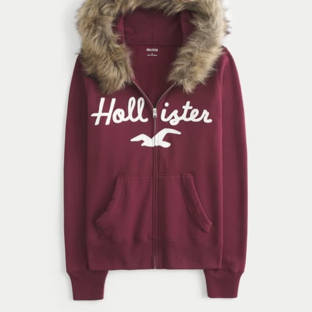 홀리스터 퍼 후드 집업 버건디