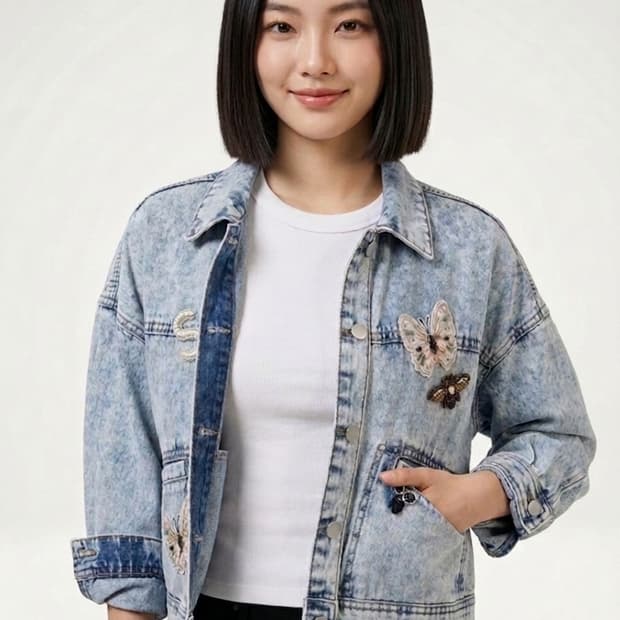 🔻가격인하 | 사틴 와펜 데님자켓 55~FREE | 여유핏 봄아우터