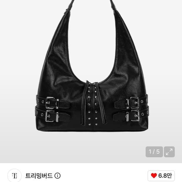 트리밍버드 더블 버클 스터드 숄더백 블랙