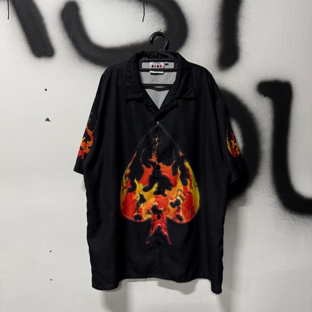VTG 빈티지 빅사이즈 플레임 스페이드 프린팅 폴리 반팔 셔츠