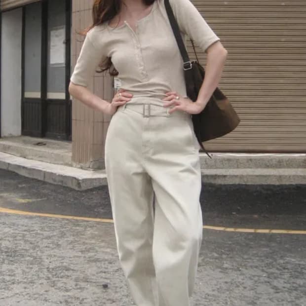 아티드 벨티드 커브드 데님 팬츠