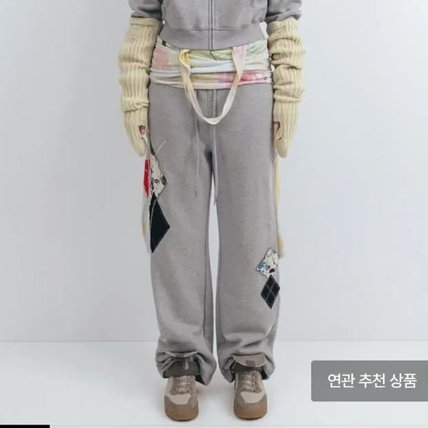 OPEN YY 오픈와이와이 아가일 패치 기모 라운지 팬츠 M