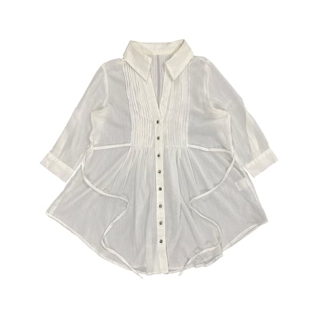 Japanese vtg 플리츠 디테일 스트링 롱셔츠