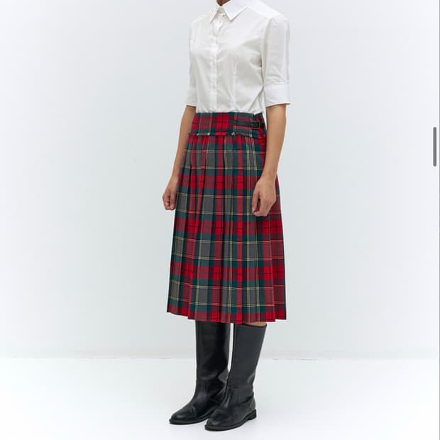 버뮬라 BELTED CHECK PLEATS SKIRT