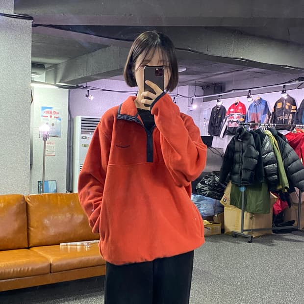 디스이즈네버댓 스몰로고 플리스 버튼 아노락 B3432