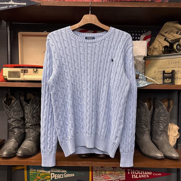 신형라벨 폴로 랄프로렌 케이블 코튼니트 스웨터 블루 N1050