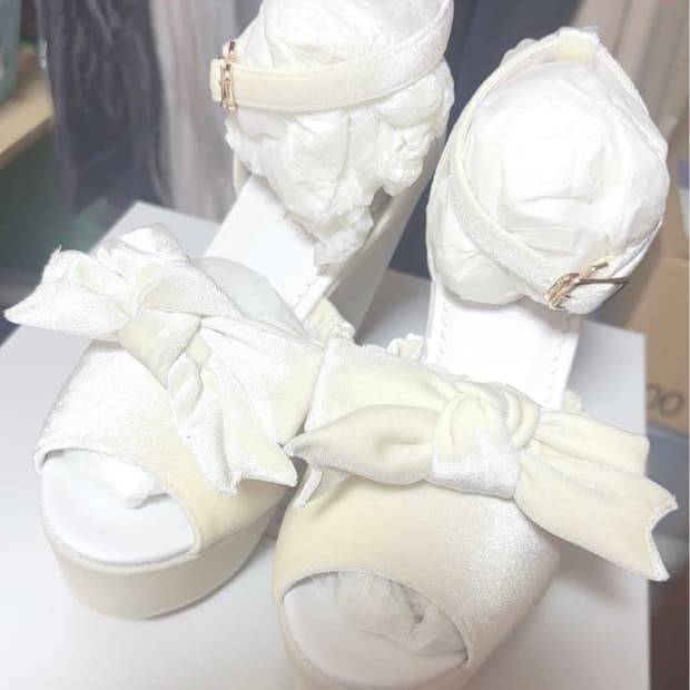 리즈리사 핀터 레이스 통굽 구두 화이트 히메갸루 라떼갸루