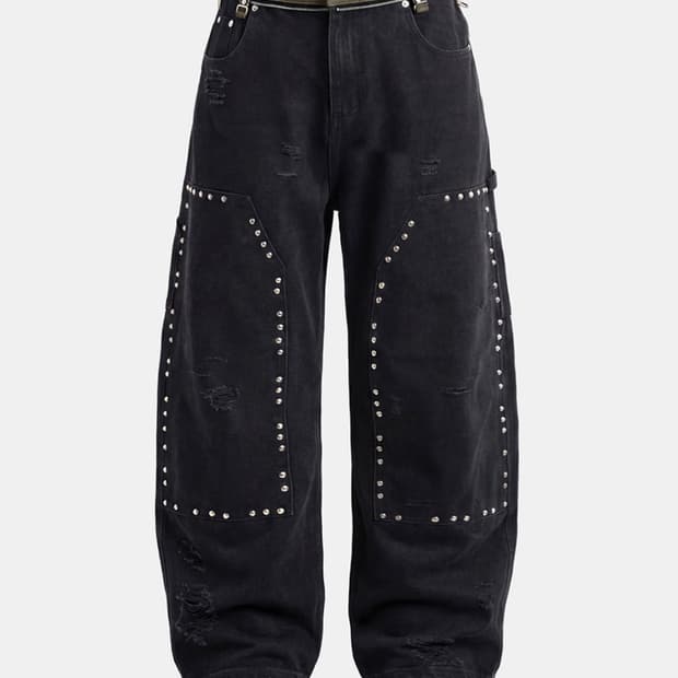 배드블러드 스터디드 카펜터 커브드 팬츠 - 블랙