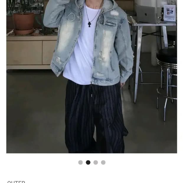Free / 연청 ) 디스 워싱 데미지 후드 오버핏 청자켓