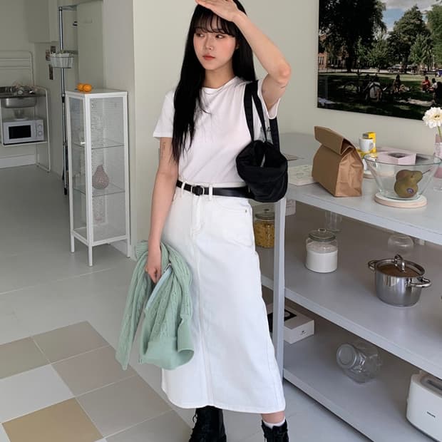 baon 화이트데님 치마 S 새상품