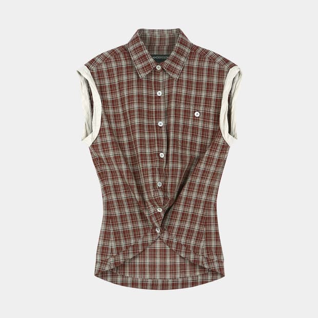 CHECK SLEEVELESS SHIRT atb1569w(BROWN)