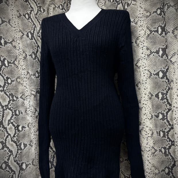 [Minimal Y2K]V-Neck Black Slim Fit Sleev