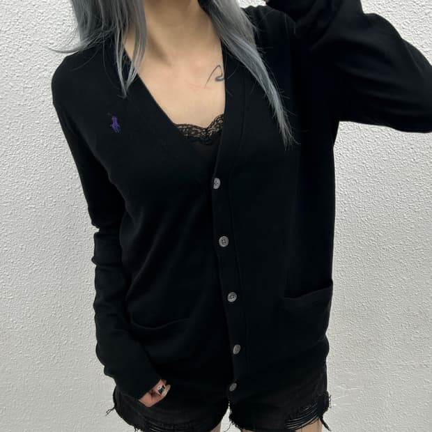폴로 랄프로렌 퍼플포니 블랙 가디건 S