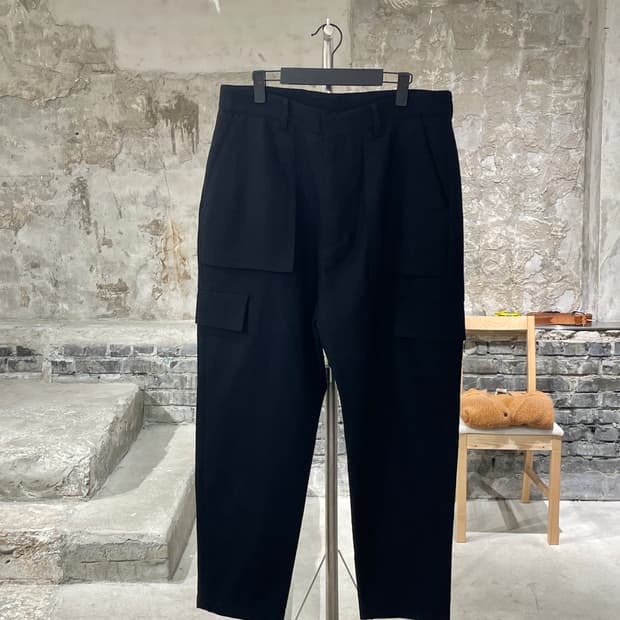 준지 블랙 울 카고 팬츠