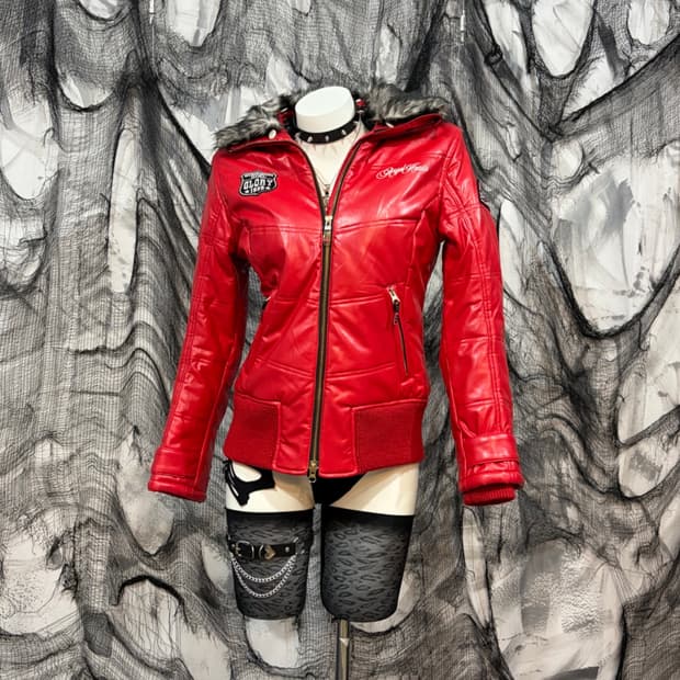 Y2K angel heart fake leather fur jacket