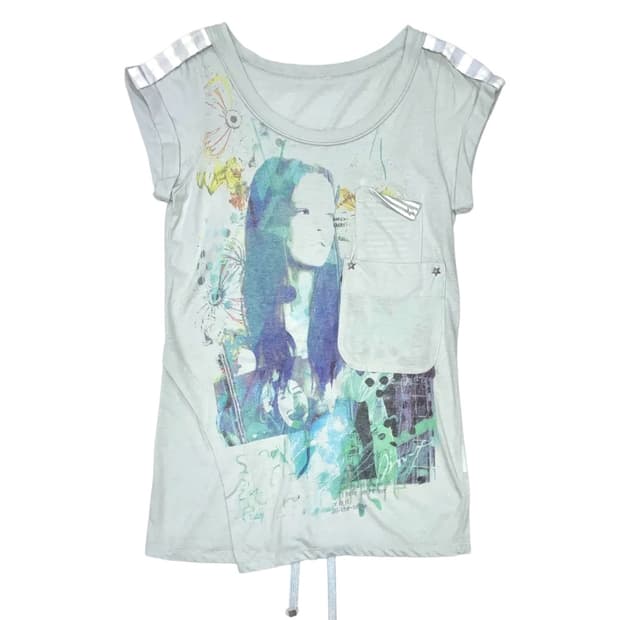 Pale Mint Graphic Pocket Top