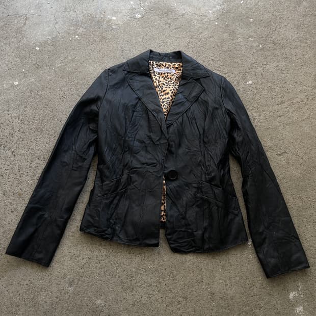 leopard lether slim jacket