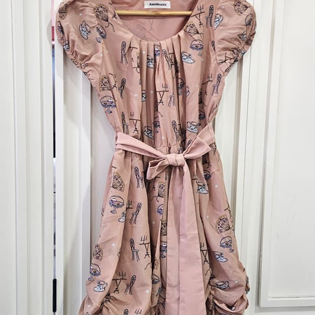 티타임 프린트 벌룬 원피스