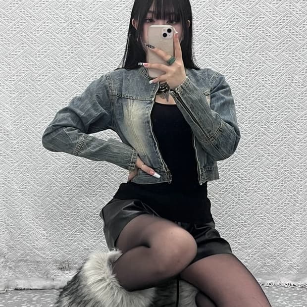 블랙업 빈티지 락시크 핀터걸 워싱 크롭 데님자켓 S C10277