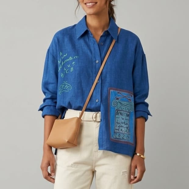 [F]베네통 린넨 루즈핏 셔츠