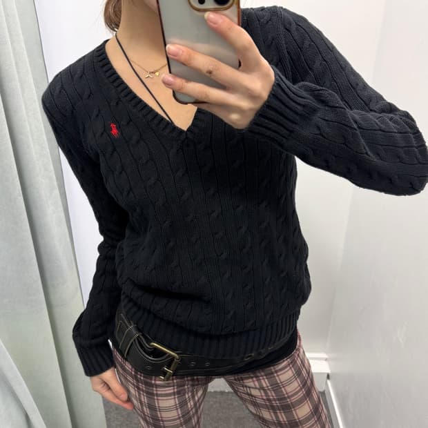 폴로 스포츠 블랙 꽈베기 니트