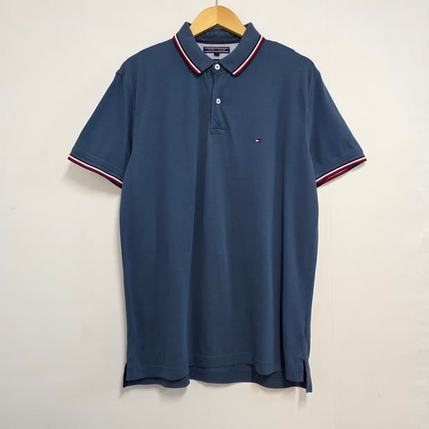 L 타미힐피거 다크블루 반팔 카라티셔츠