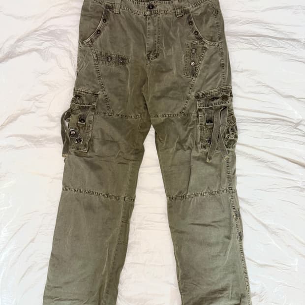 Ba wang cheng 그런지 카고 포켓 와이드 팬츠